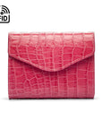 RFD Large leather purse with 15 CC, cerise pink croc, front