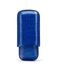 Double leather cigar case, cobalt croc, front