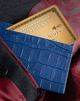 Flat leather credit card wallet 4 CC, cobalt croc, lifestyle