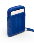 Leather card case with zip, cobalt croc, back