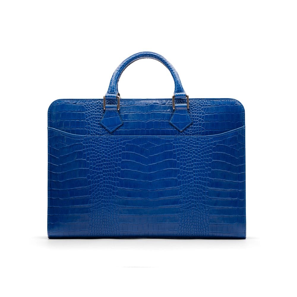 Leather Trinity 13&quot; laptop briefcase, cobalt croc, front