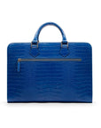 Leather Trinity 13" laptop briefcase, cobalt croc, back