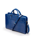 Leather Trinity 13" laptop briefcase, cobalt croc, side