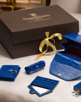 Leather lipstick holder, cobalt croc, lifestyle