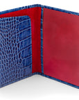 Luxury leather passport cover, cobalt croc. inside