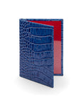 Luxury leather passport cover, cobalt croc, front