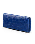 Leather Mayfair concertina purse, cobalt croc, front