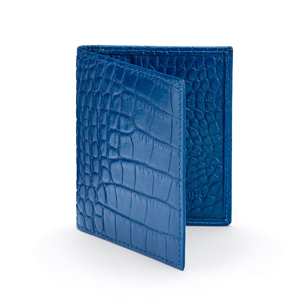 Premium Slim RFID Leather Credit Card Wallet , Cobalt Croc Effect, front