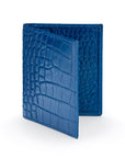 Premium Slim RFID Leather Credit Card Wallet , Cobalt Croc Effect, front