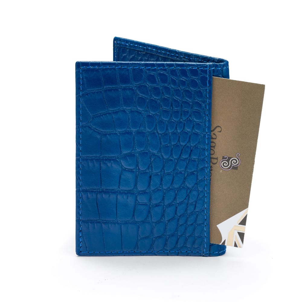 Premium Slim RFID Leather Credit Card Wallet , Cobalt Croc Effect, back