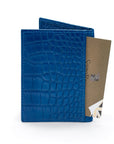 Premium Slim RFID Leather Credit Card Wallet , Cobalt Croc Effect, back