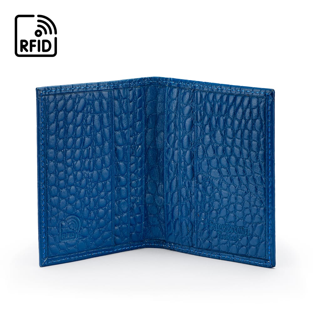 Premium Slim RFID Leather Credit Card Wallet , Cobalt Croc Effect, inside