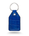 Rectangular leather key fob, cobalt croc, front view