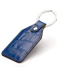 Rectangular leather key fob, cobalt croc, back