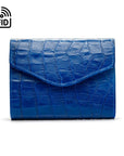 RFID Large leather purse with 15 CC, cobalt croc, front