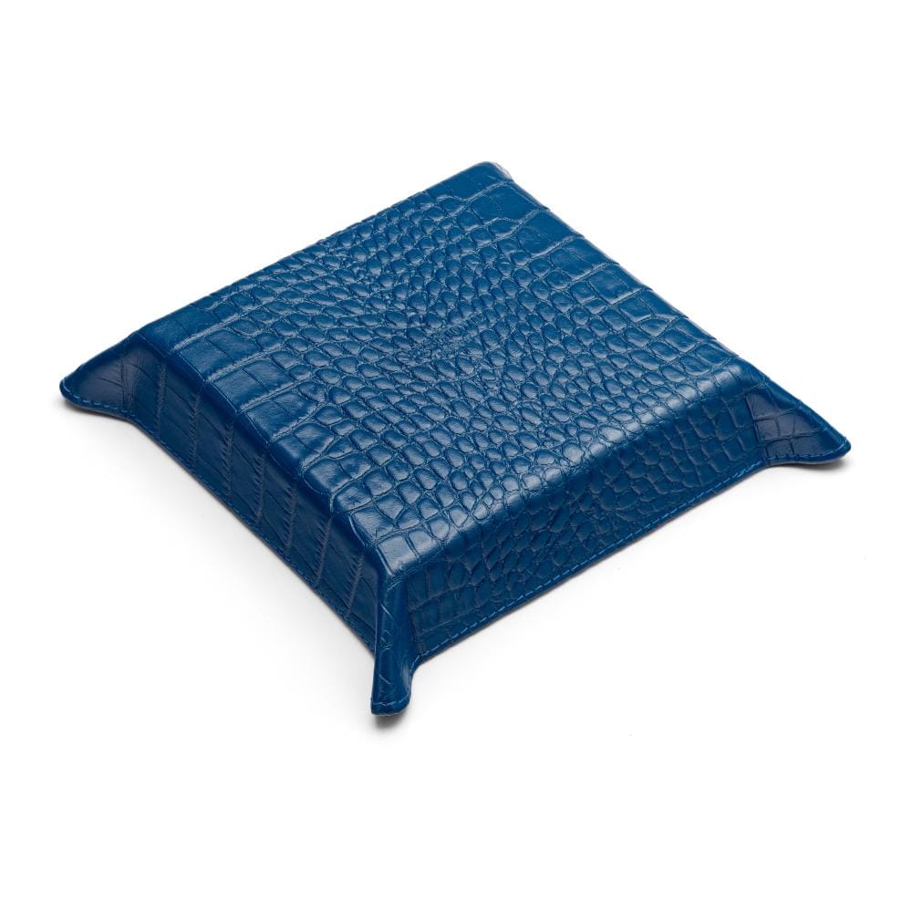 Leather valet tray, cobalt croc with red, base