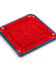 Leather valet tray, cobalt croc with red, flat