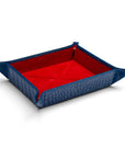 Leather valet tray, cobalt croc with red, front