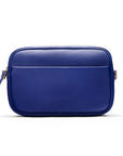 Leather cross body camera bag, cobalt, front