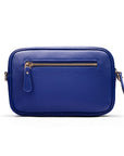 Leather cross body camera bag, cobalt, back