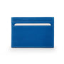 Flat leather credit card wallet 4 CC, cobalt pebble grain, front