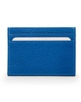 Flat leather credit card wallet 4 CC, cobalt pebble grain, front