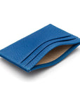 Flat leather credit card wallet 4 CC, cobalt pebble grain, inside