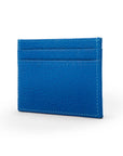 Flat leather credit card wallet 4 CC, cobalt pebble grain, side