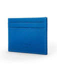 Flat leather credit card wallet 4 CC, cobalt pebble grain, back