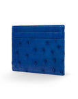 Flat ostrich leather credit card case, cobalt blue ostrich leather, side