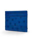 Flat ostrich leather credit card case, cobalt blue ostrich leather, back