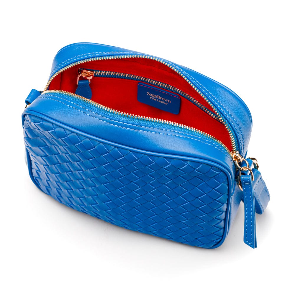 Ivy woven camera bag, cobalt, inside