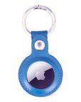 Leather air tag holder, blue, front