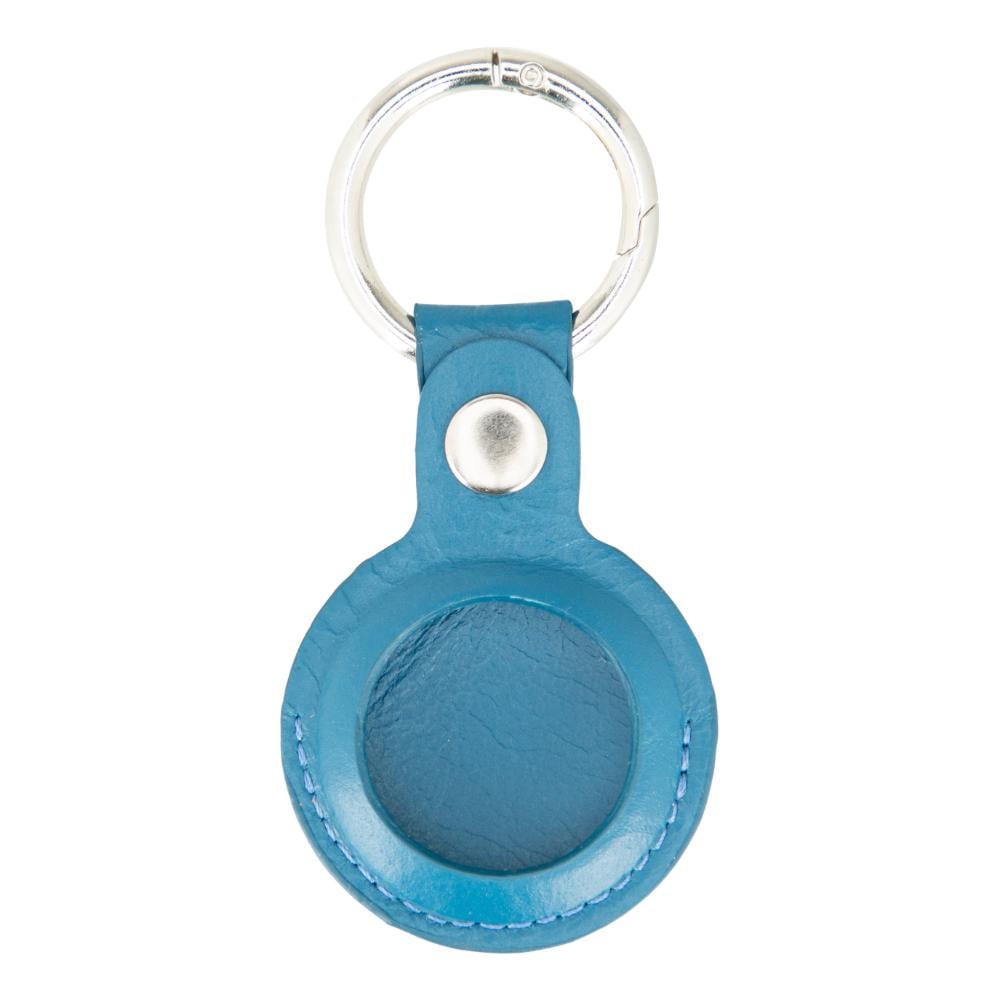 Leather air tag holder, blue, front view