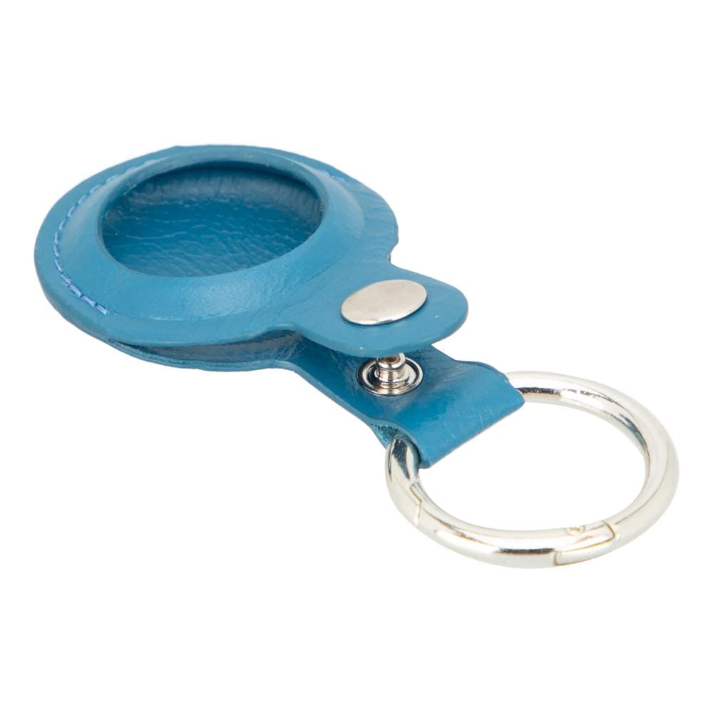 Leather air tag holder, blue, side