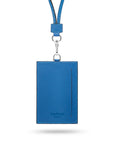 Leather lanyard ID card holder, cobalt, back