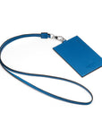 Leather lanyard ID card holder, cobalt, back