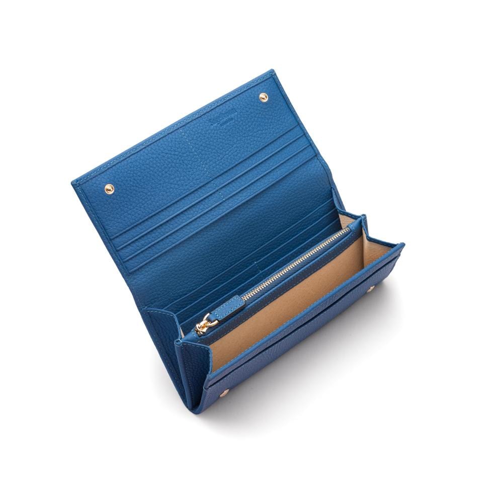 Leather Mayfair concertina purse, cobalt, inside