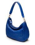 Melissa slouchy leather woven bag with zip closure, cobalt, side