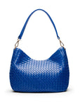 Melissa slouchy leather woven bag with zip closure, cobalt, back