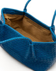 Midi woven leather bag, cobalt, open