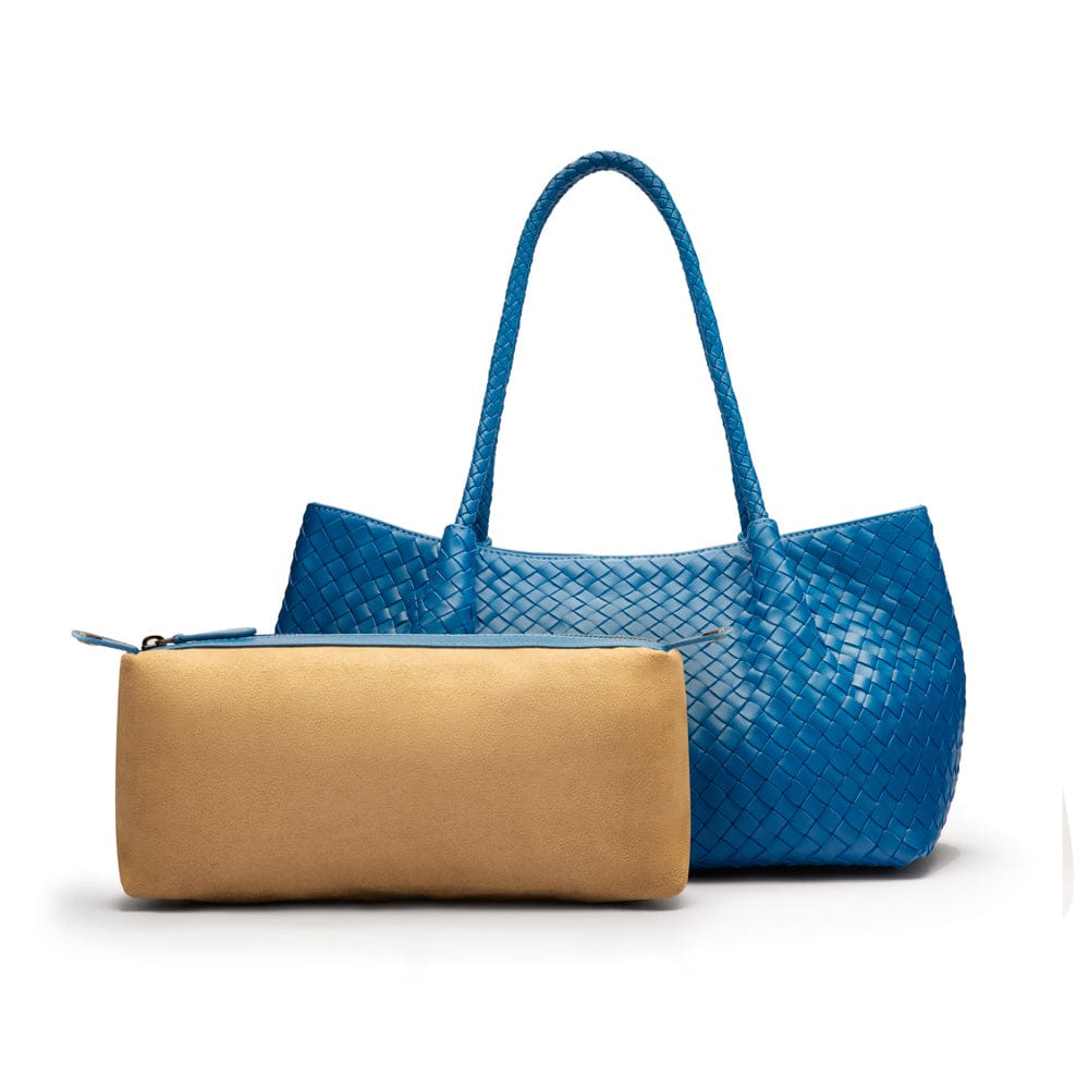 Midi woven leather bag, cobalt, inner bag