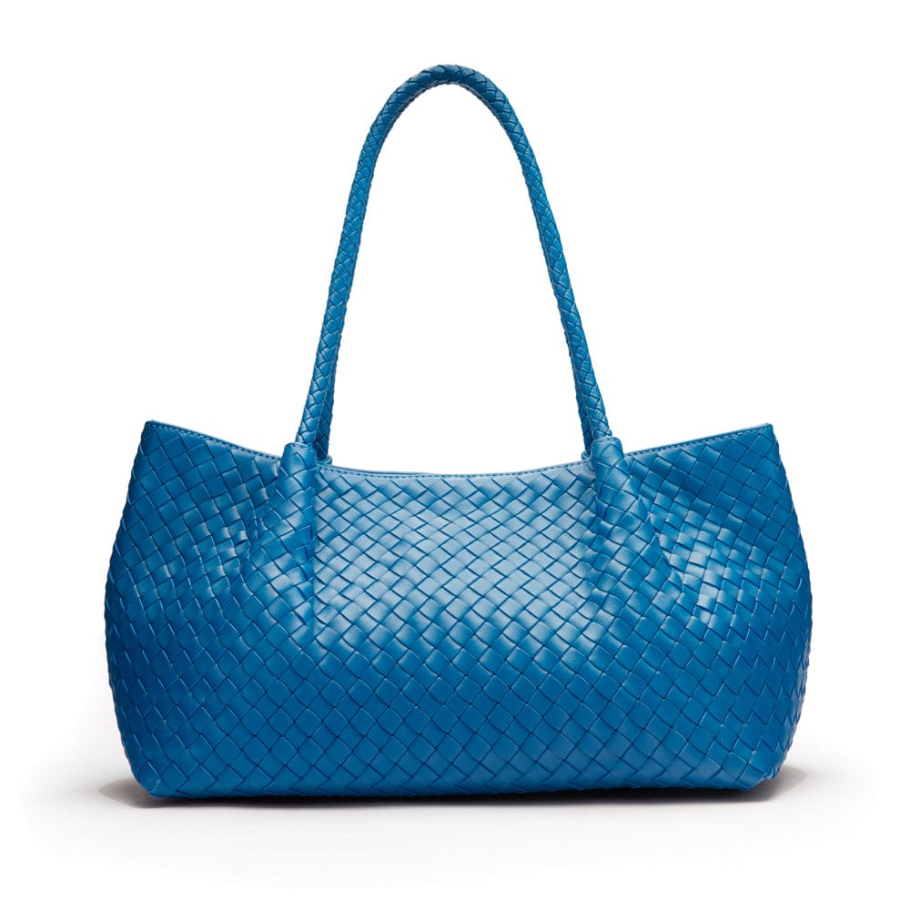 Midi woven leather bag, cobalt, front