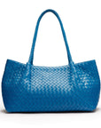 Midi woven leather bag, cobalt, front