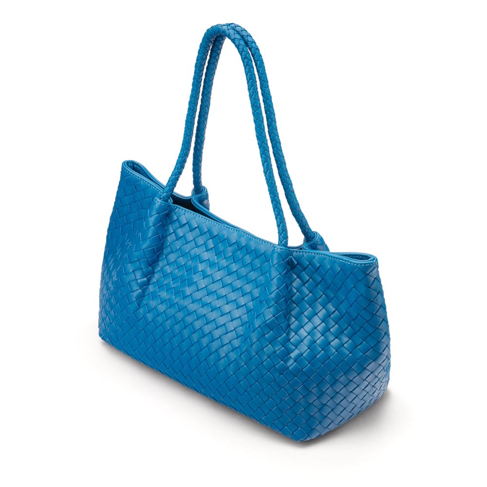 Midi woven leather bag, cobalt, side