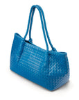 Midi woven leather bag, cobalt, side