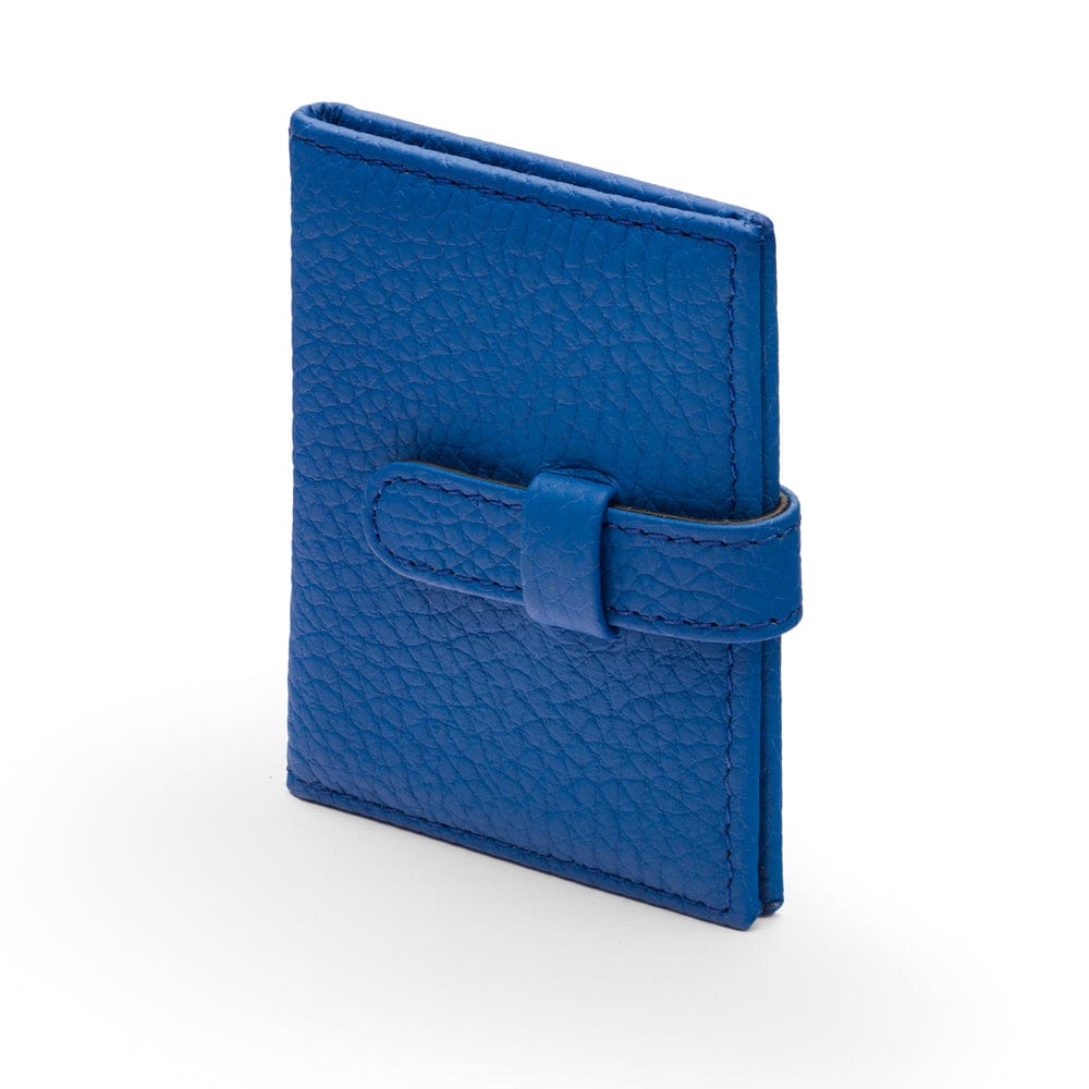 Mini leather passport photo frame, cobalt, 60 x 40mm, side