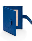 Mini leather passport photo frame, cobalt, 60 x 40mm, open