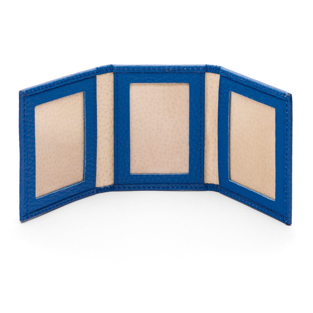 Mini leather trifold photo frame, cobalt, 60 x 40mm, inside