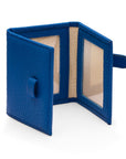 Mini leather trifold photo frame, cobalt, 60 x 40mm, open